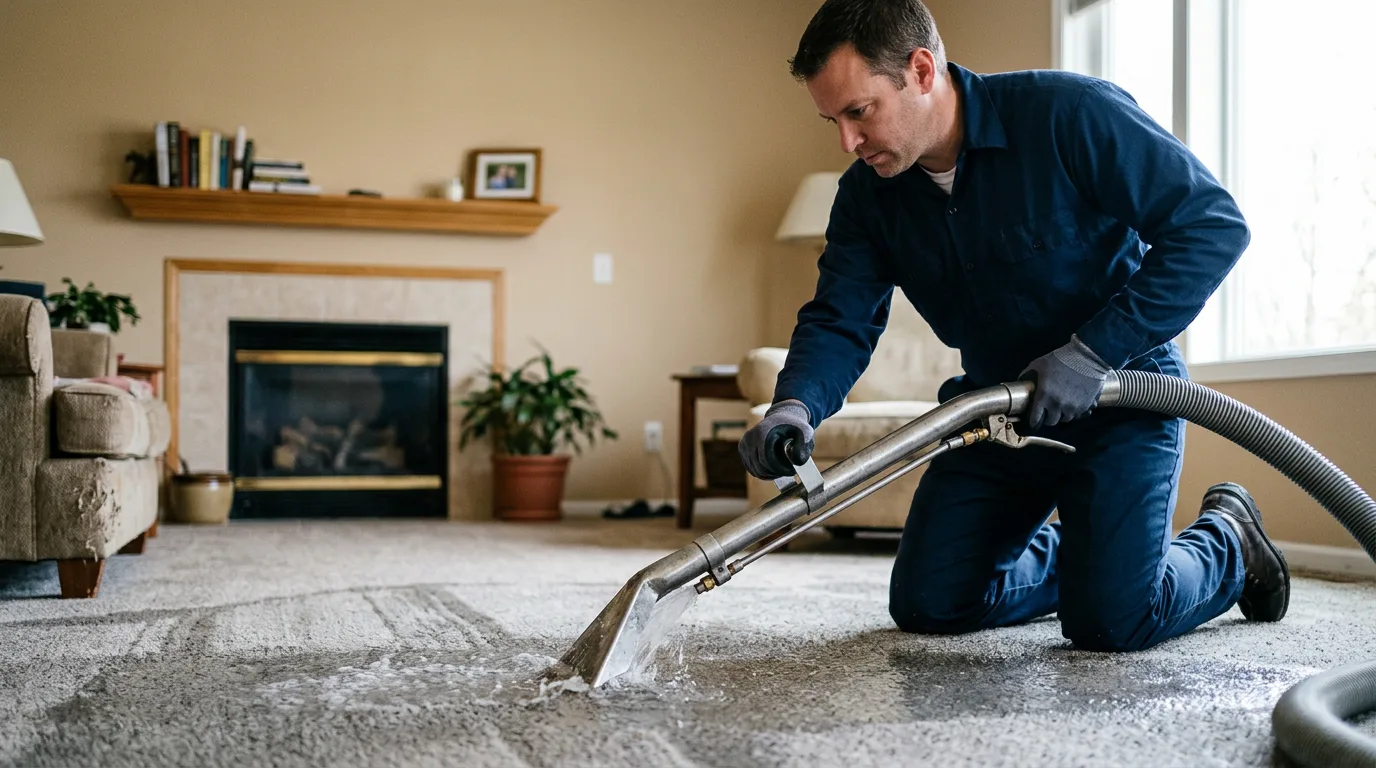 Water damage restoration technician working near Bondurant, WY